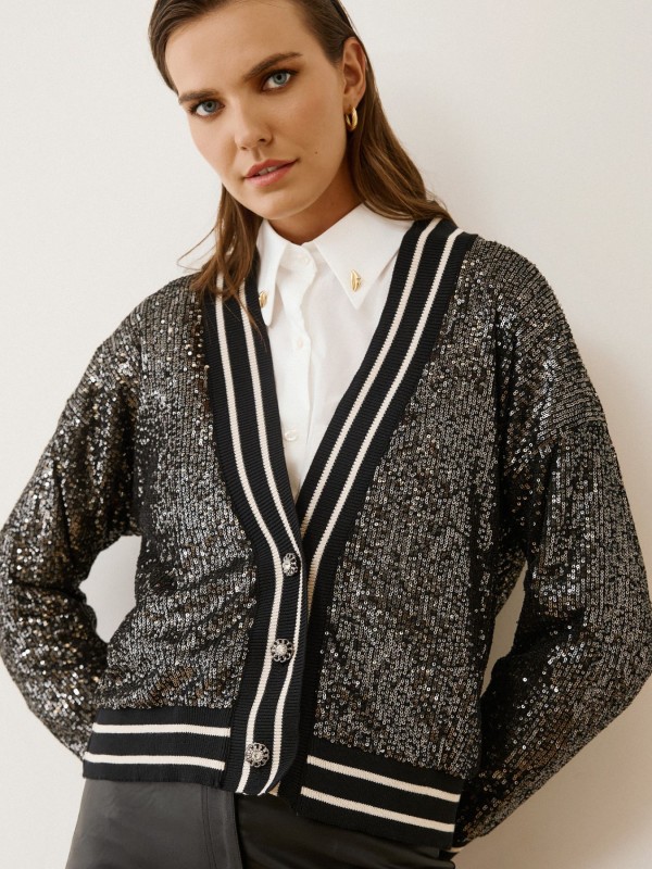 Ζακέτα Με Παγιέτες Και Ριγέ Λεπτομέρειες