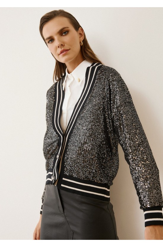 Jacket with Puff Sleeves and Striped Details
