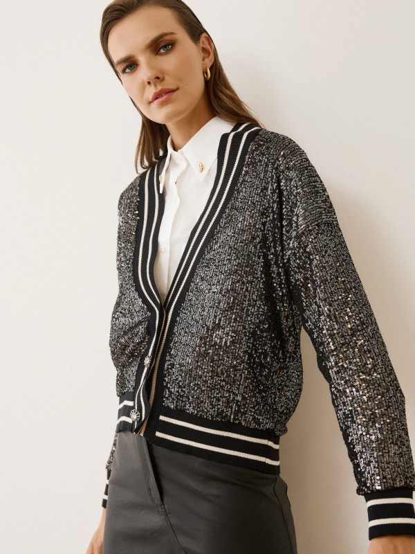 Ζακέτα Με Παγιέτες Και Ριγέ Λεπτομέρειες