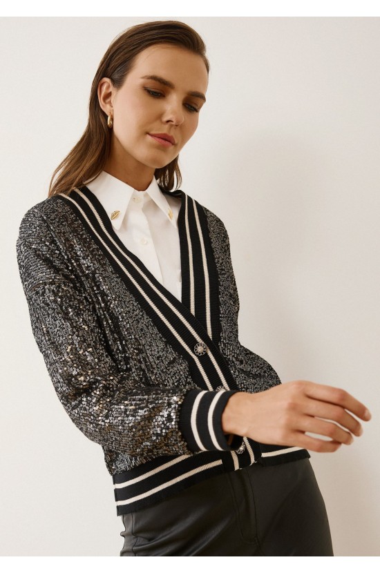 Jacket with Puff Sleeves and Striped Details