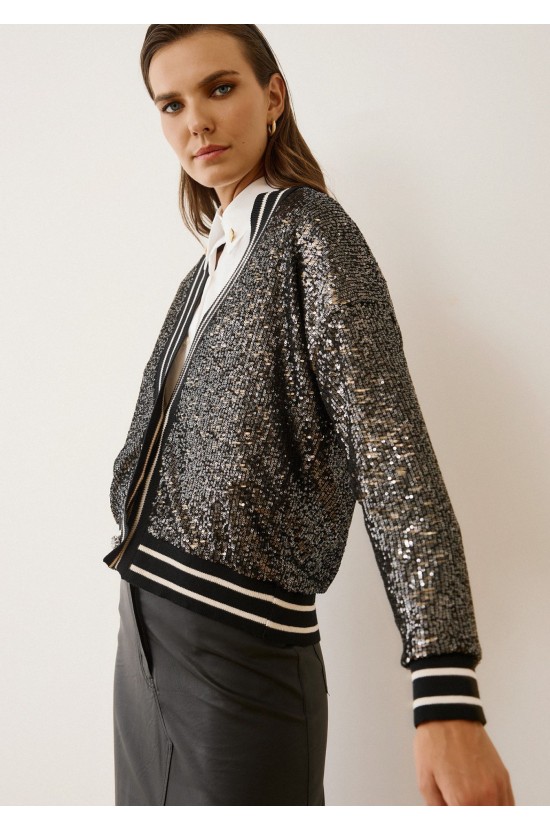 Jacket with Puff Sleeves and Striped Details