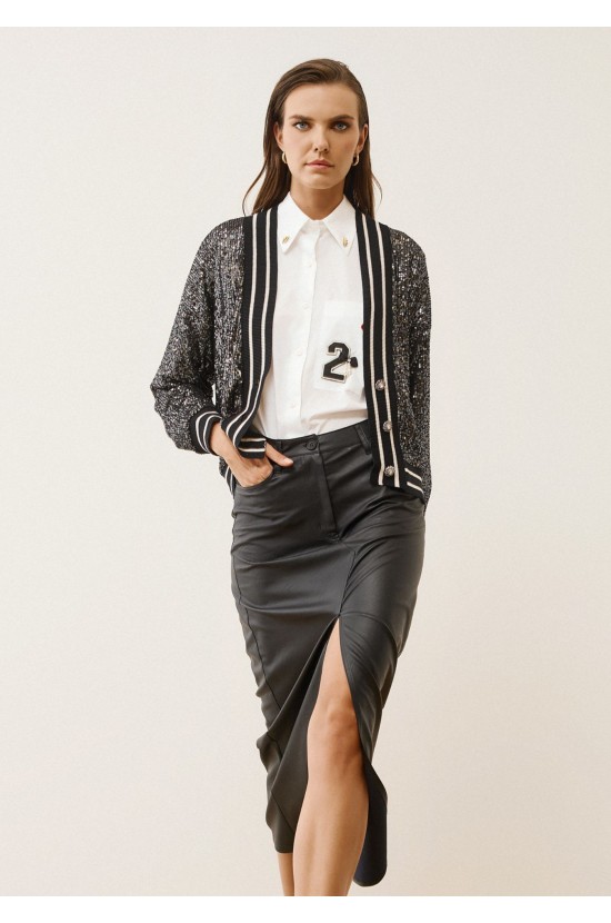 Jacket with Puff Sleeves and Striped Details