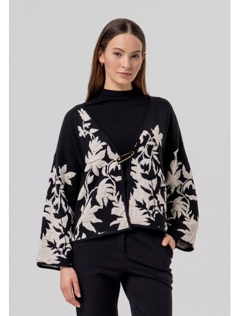 Πλεκτή Ζακέτα Με Floral Jacquard Σχέδιο