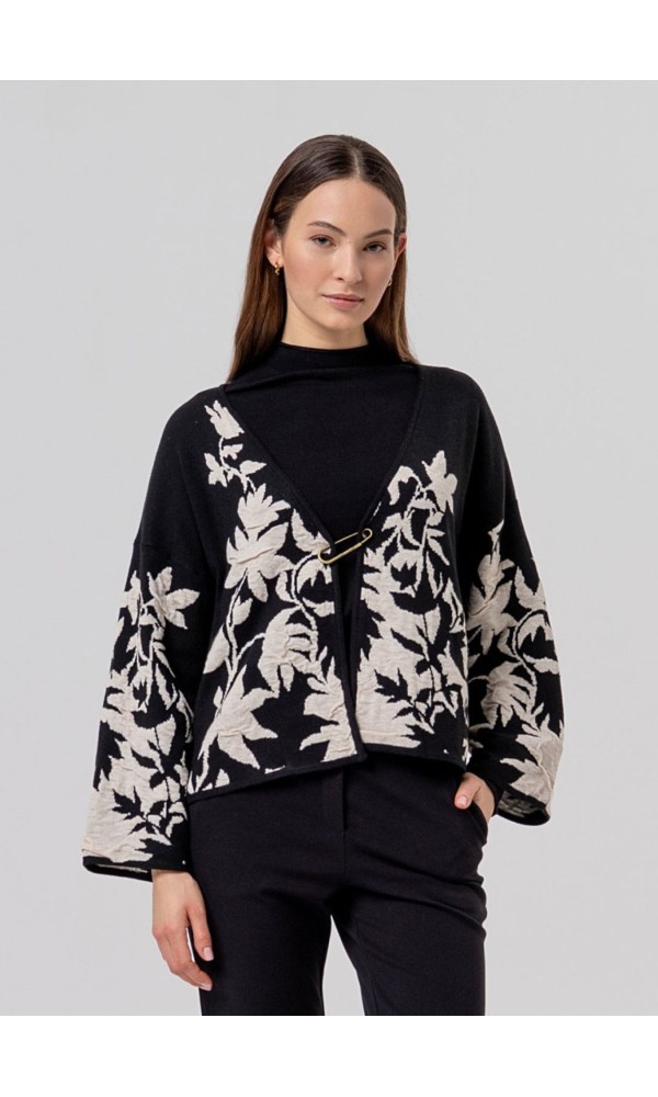 Πλεκτή Ζακέτα Με Floral Jacquard Σχέδιο