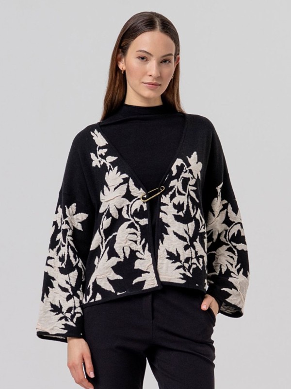 Πλεκτή Ζακέτα Με Floral Jacquard Σχέδιο