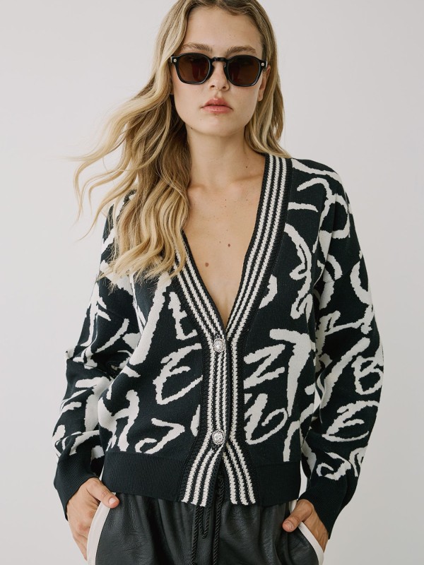 Cardigan Short Black and white