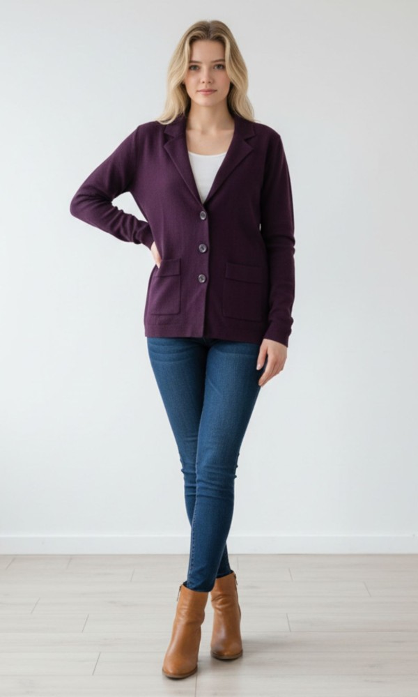 Ζακέτα Σακάκι σε Μωβ Απόχρωση με Κουμπιά