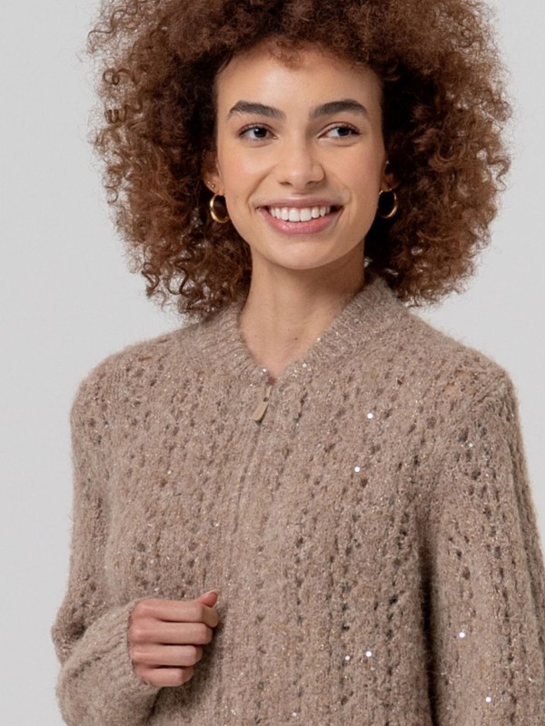 Beige Bomber-Style Jacket Beige Bomber-Style Jacket