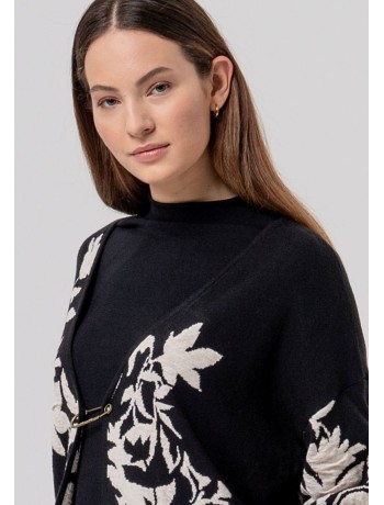 Πλεκτή Ζακέτα Με Floral Jacquard Σχέδιο Πλεκτή Ζακέτα Με Floral Jacquard Σχέδιο