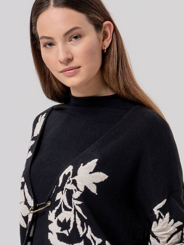 Πλεκτή Ζακέτα Με Floral Jacquard Σχέδιο