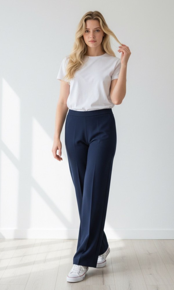 Μπλε Παντελόνα Με Ψηλή Μέση Μπλε Παντελόνα Με Ψηλή Μέση