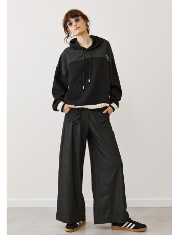 Γκρι Μαύρο Παντελόνι Wide Leg