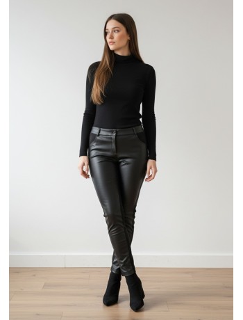 Ίσιο Παντελόνι με Δερματίνη & Ύφασμα