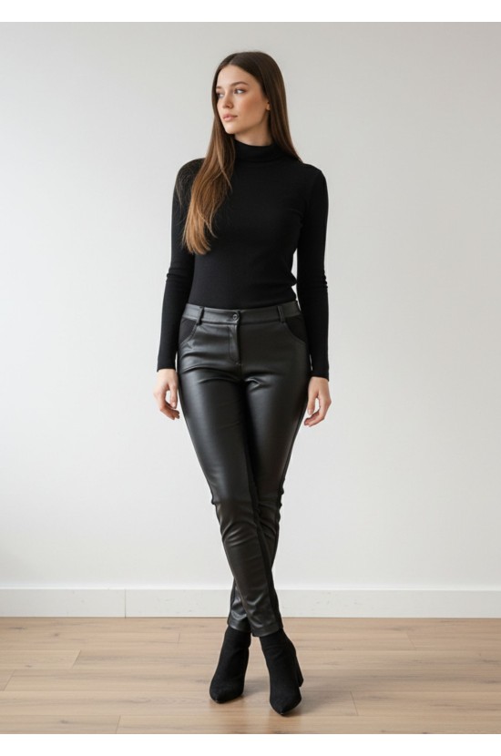 Ίσιο Παντελόνι με Δερματίνη & Ύφασμα