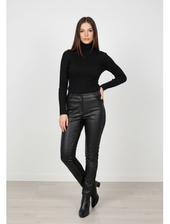 Ίσιο Παντελόνι με Δερματίνη & Ύφασμα