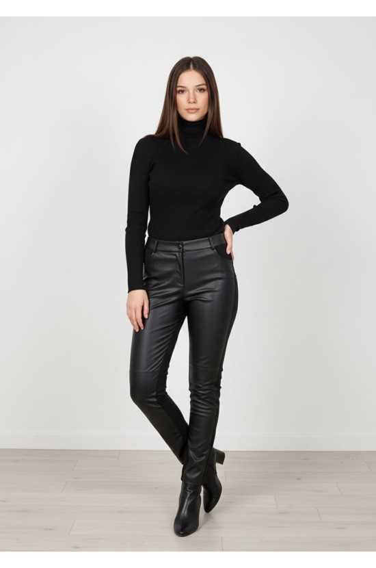 Ίσιο Παντελόνι με Δερματίνη & Ύφασμα