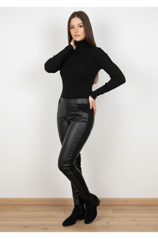 Ίσιο Παντελόνι με Δερματίνη & Ύφασμα