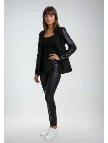 Ίσιο Παντελόνι με Δερματίνη & Ύφασμα