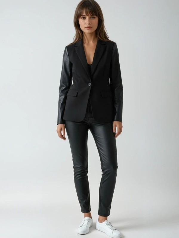 Ίσιο Παντελόνι με Δερματίνη & Ύφασμα