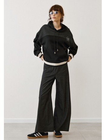 Γκρι Μαύρο Παντελόνι Wide Leg