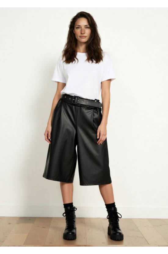 Μαύρη Ζιπ Culotte από Δερματίνη