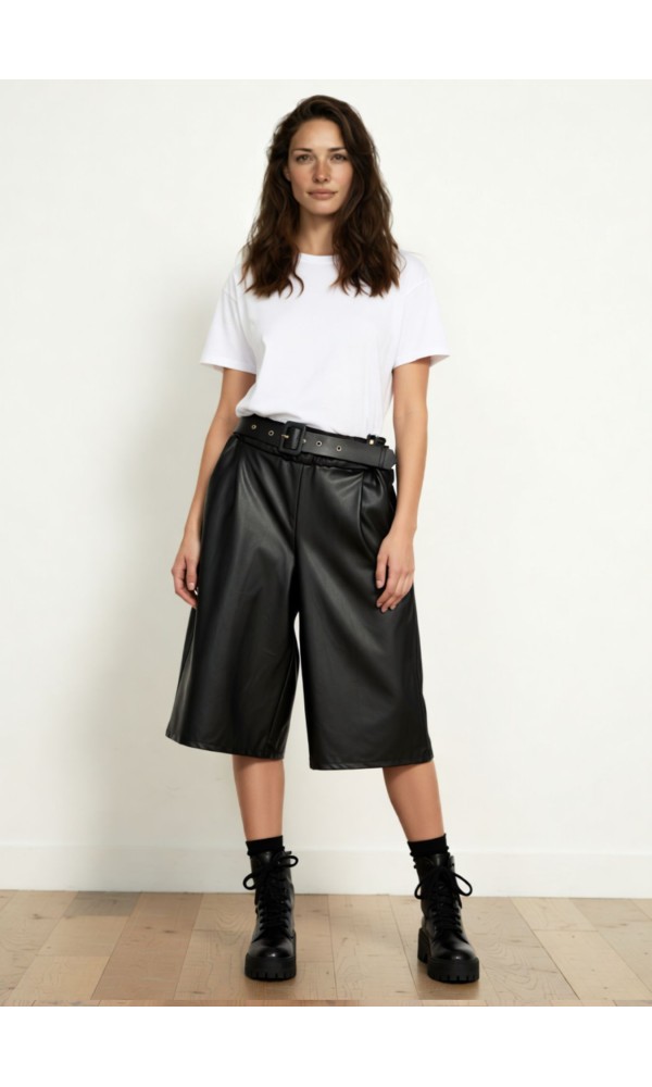 Μαύρη Ζιπ Culotte από Δερματίνη