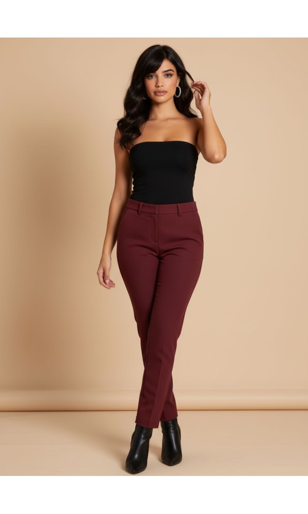 Μπορντό Παντελόνι Με Slim Γραμμή