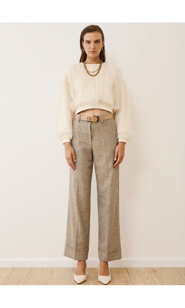 Ψηλόμεσο Παντελόνι Ψαροκόκκαλο με Ρεβέρ