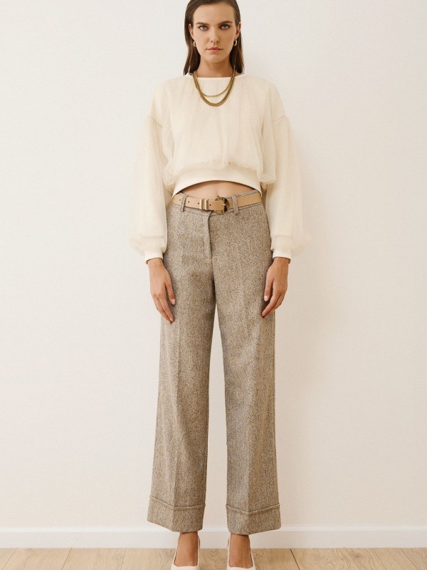 Ψηλόμεσο Παντελόνι Ψαροκόκκαλο με Ρεβέρ