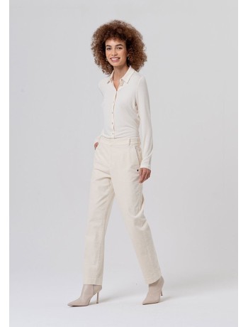 Ecru Pants with a Creased Finish