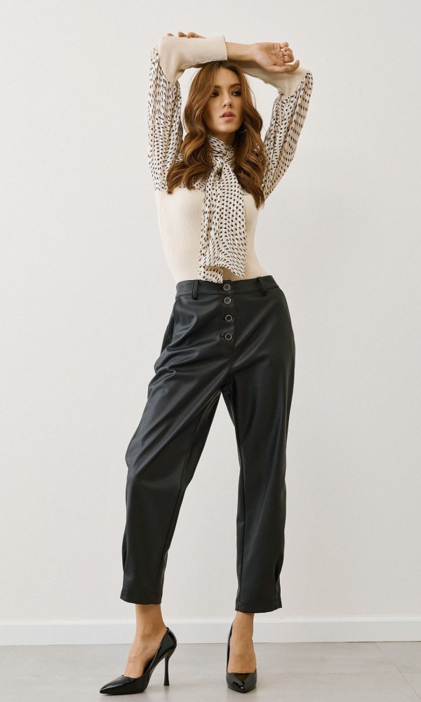 Black Leather Pants With Buttons