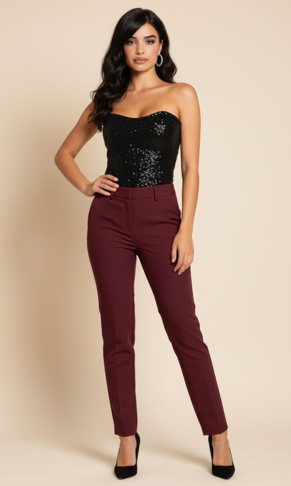Μπορντό Παντελόνι Με Slim Γραμμή Μπορντό Παντελόνι Με Slim Γραμμή