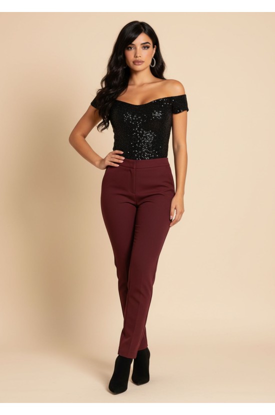 Μπορντό Παντελόνι Με Slim Γραμμή Μπορντό Παντελόνι Με Slim Γραμμή