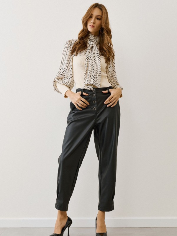 Παντελόνι Μαύρο Δερματίνη Με Κουμπιά