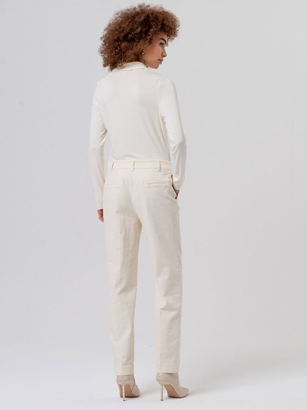 Ecru Pants with a Creased Finish
