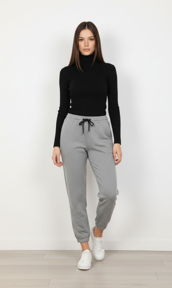 Γκρι Jogger Παντελόνι με Λάστιχο Γκρι Jogger Παντελόνι με Λάστιχο