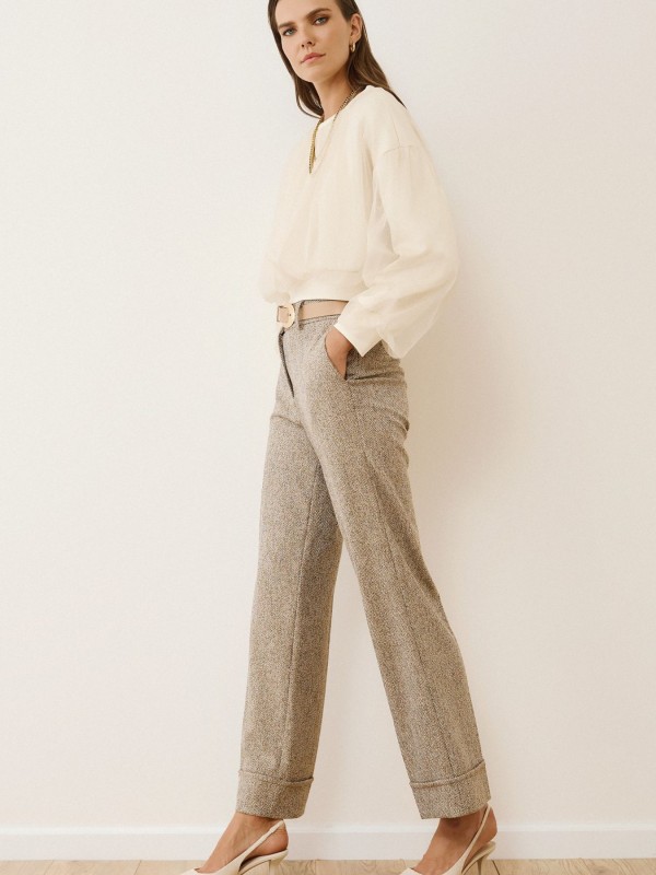 Ψηλόμεσο Παντελόνι Ψαροκόκκαλο με Ρεβέρ