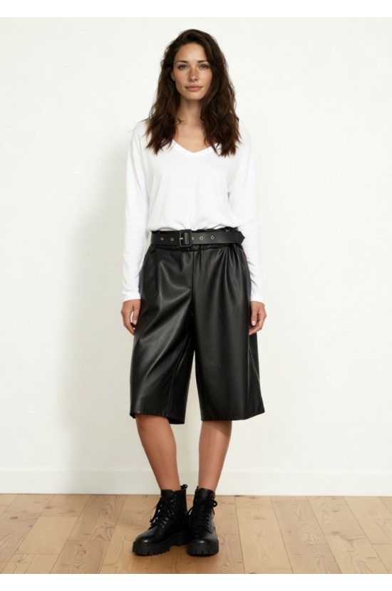 Μαύρη Ζιπ Culotte από Δερματίνη