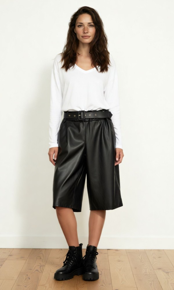 Μαύρη Ζιπ Culotte από Δερματίνη Μαύρη Ζιπ Culotte από Δερματίνη