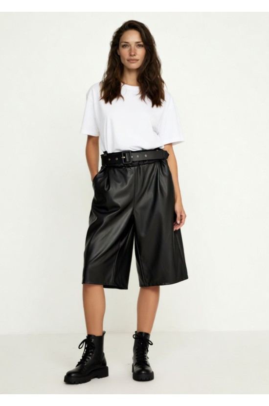 Μαύρη Ζιπ Culotte από Δερματίνη