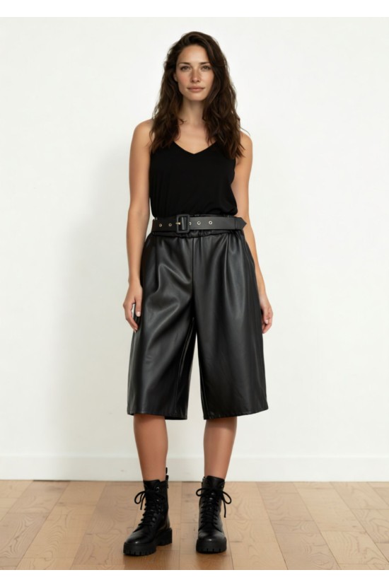 Μαύρη Ζιπ Culotte από Δερματίνη