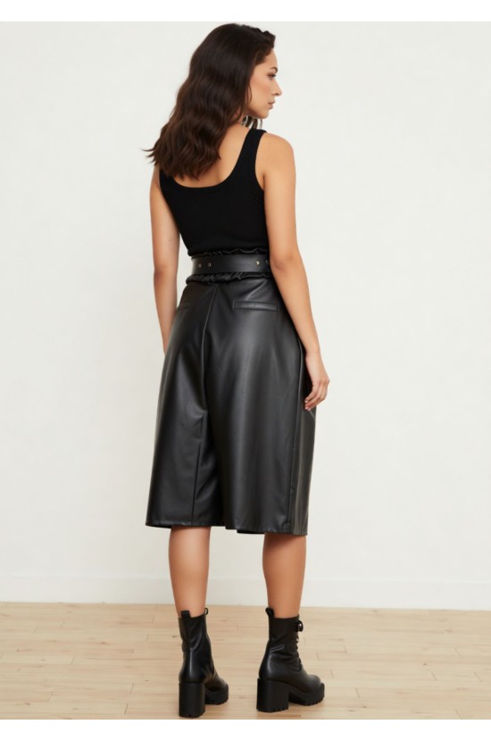 Μαύρη Ζιπ Culotte από Δερματίνη