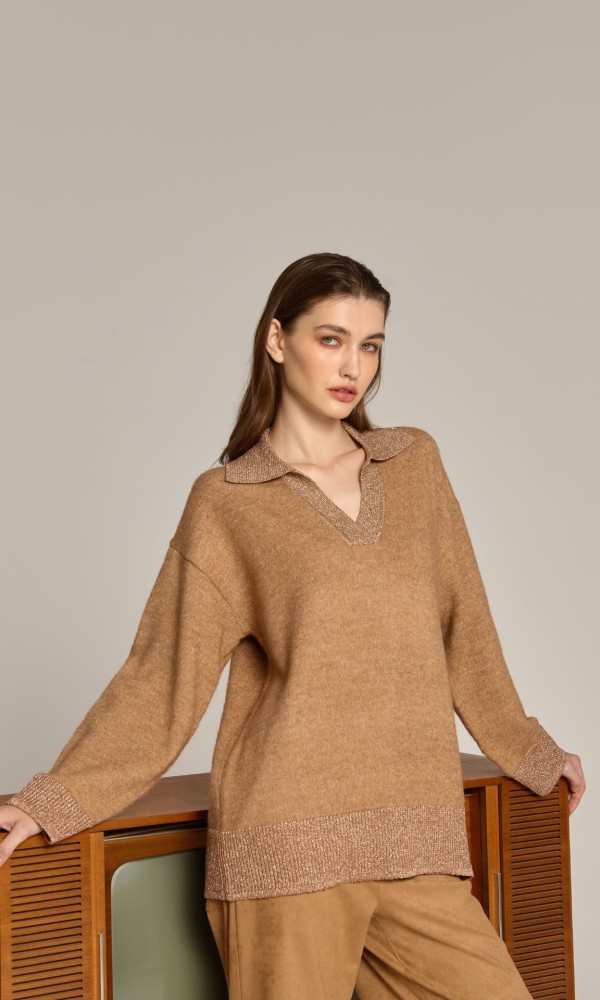 Camel Blouse With Collar Camel Blouse With Collar