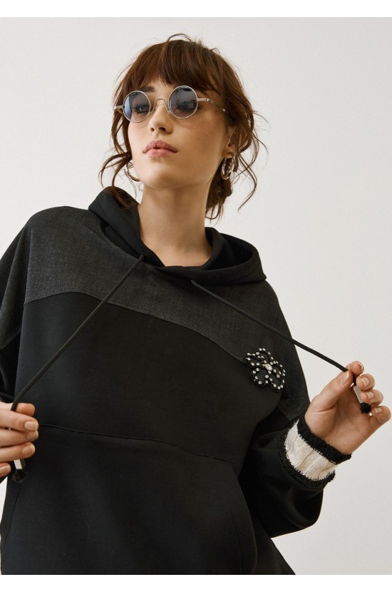 Black Hoodie Sweatshirt with Details