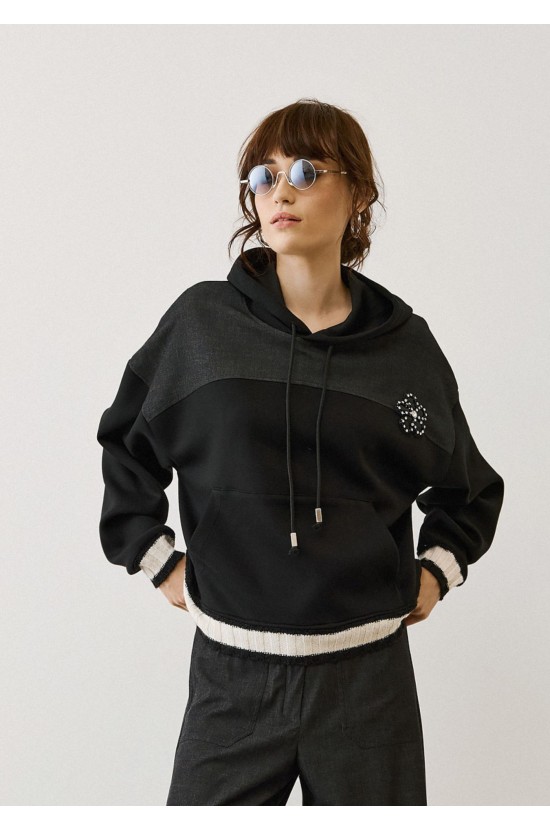 Black Hoodie Sweatshirt with Details