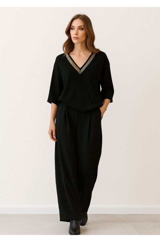 Black Blouse With V Neck