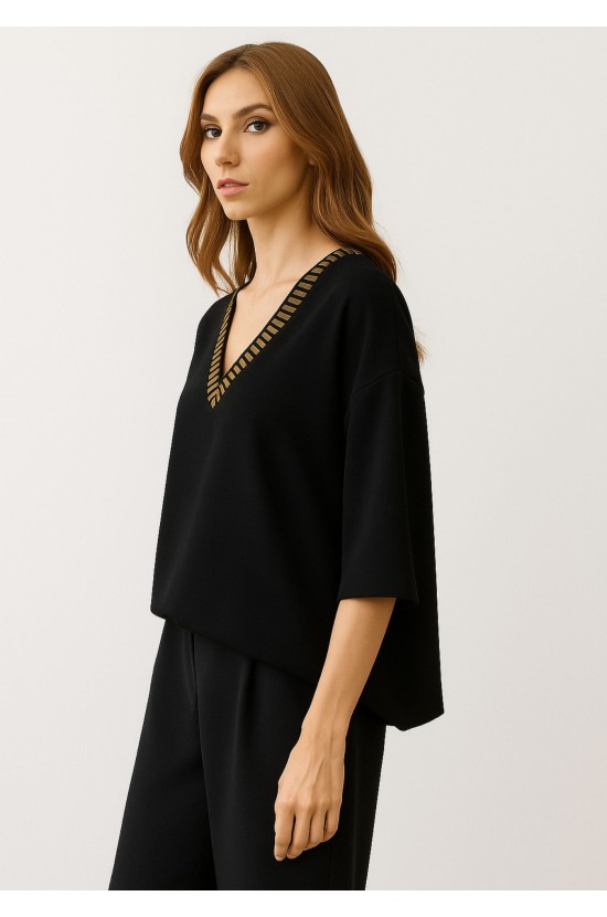 Black Blouse With V Neck