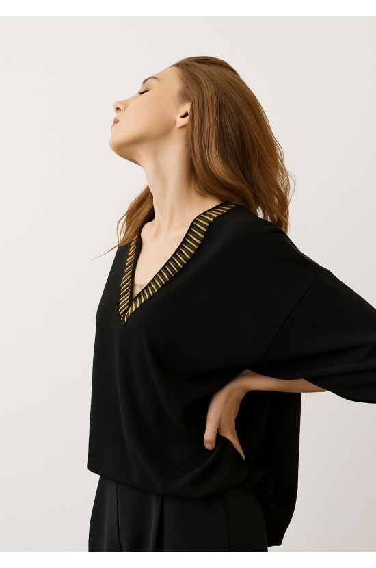 Black Blouse With V Neck