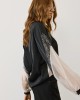 Black Blouse with Sheer Details & Sequins on the Sleeves