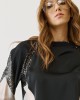 Black Blouse with Sheer Details & Sequins on the Sleeves